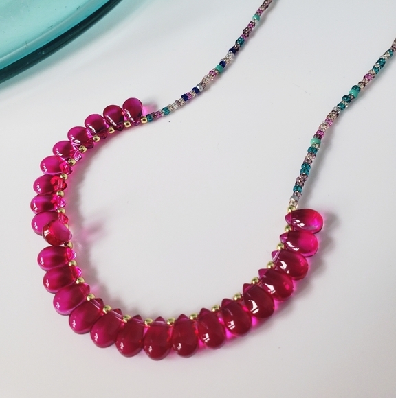 ENERGY NECKLACE 16 INCH HEALING CRYSTALS ON 925 STERLING pink Fucsia - Picture 1 of 3